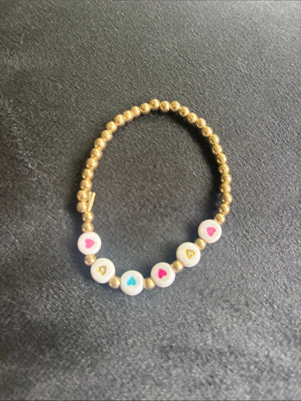 Kids Heart Bead Stretch Bracelet - Gold and Multicolor